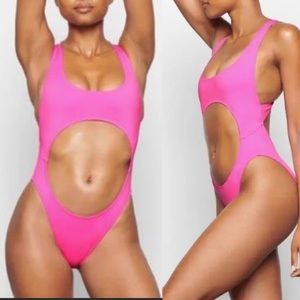Skims monokini neon pink swim size medium like new
